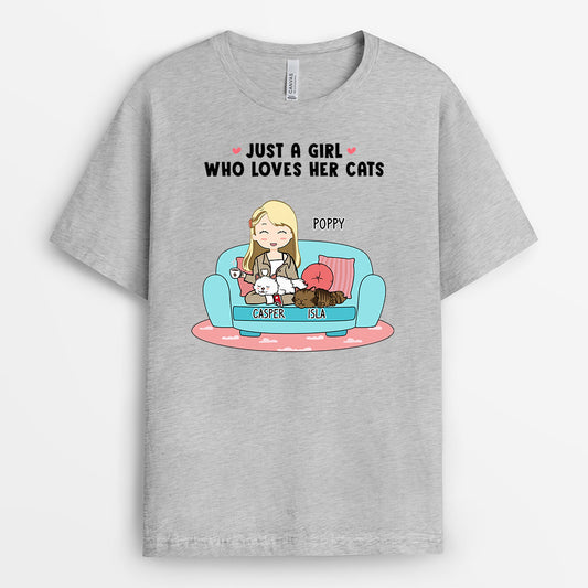 0150AUK2 Personalised T shirts presents Girl Cat Lovers Text