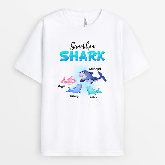 0153AUK1 Personalised T shirts gifts Shark Grandpa Dad Text