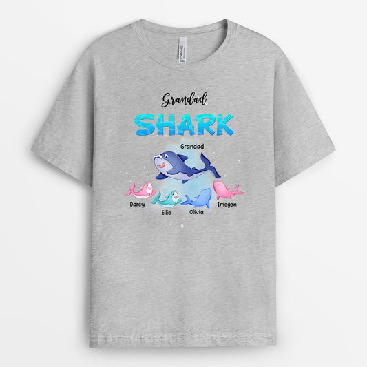 0153AUK2 Personalised T shirts gifts Shark Grandpa Dad Text