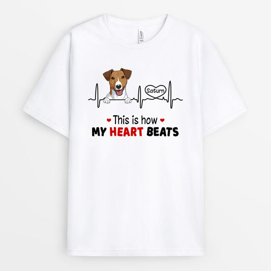 0173AUK1 Customised T shirts presents Dog Lovers Heart Beats