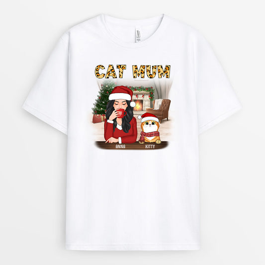 0542AUK1 Personalised T shirts Gifts Cat Mum Cat Lovers Christmas