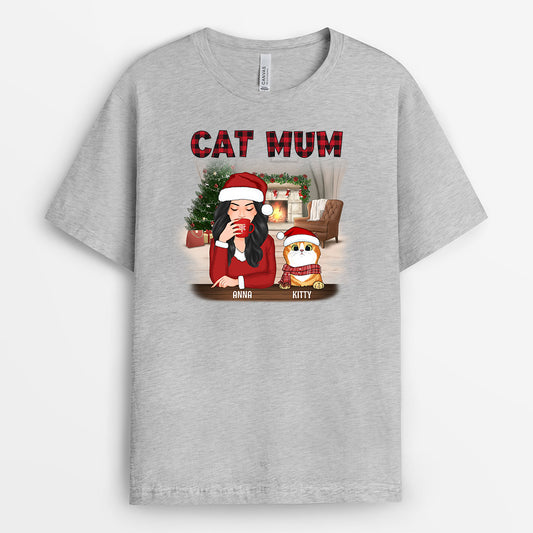 0542AUK2 Personalised T shirts Gifts Cat Mum Cat Lovers Christmas