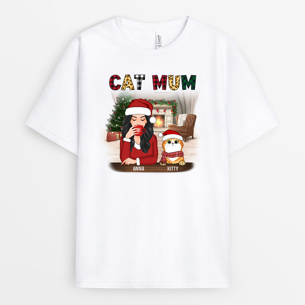 0542AUK3 Personalised T shirts Gifts Cat Mum Cat Lovers Christmas