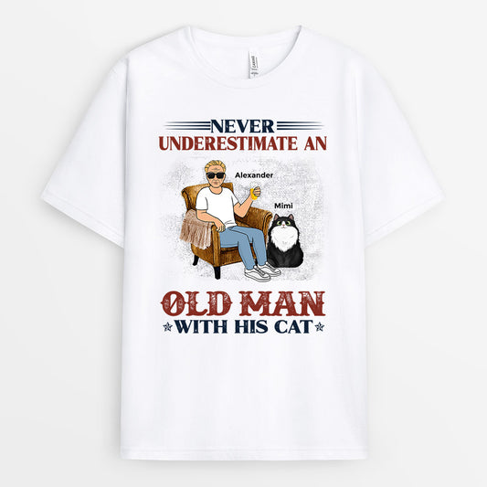 0675Auk1 Personalised T shirts Gifts Sitting Man Cat Lovers
