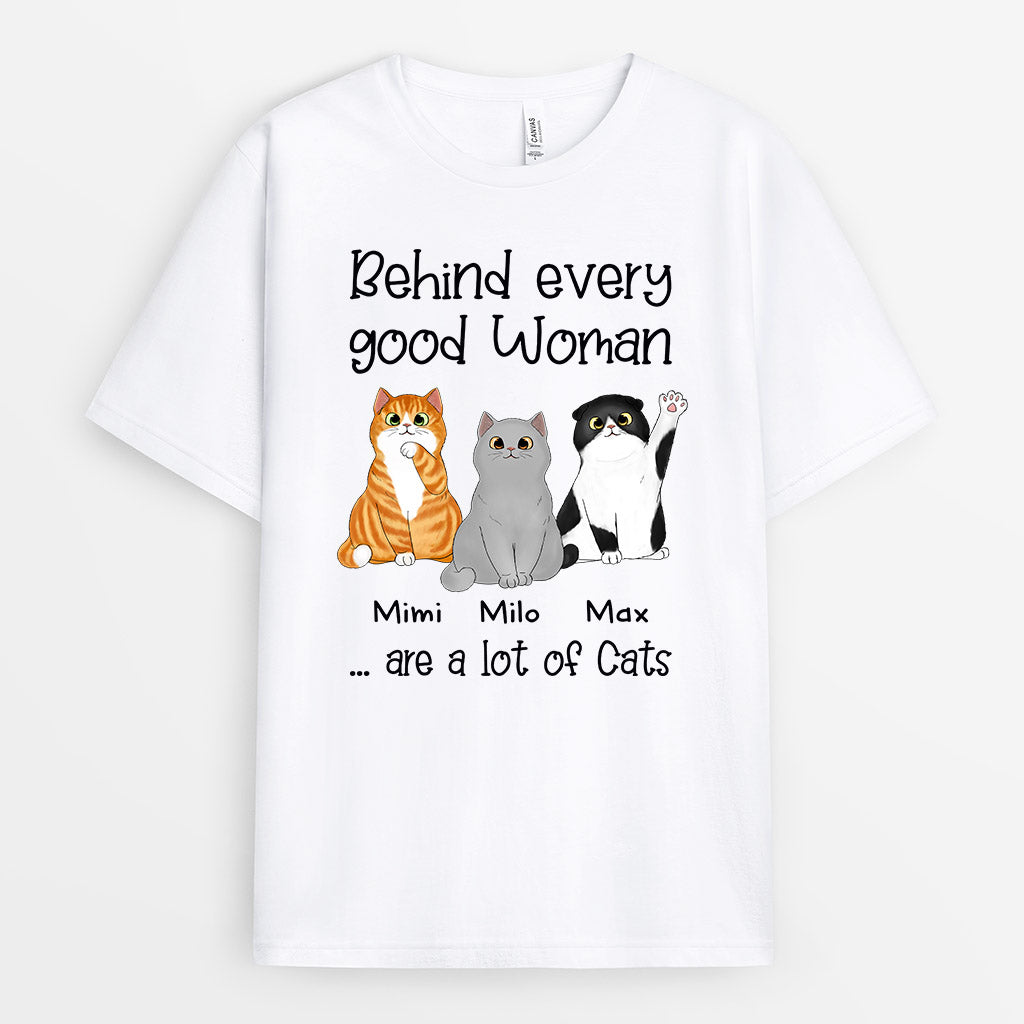 Behind Every Good Woman Is A Cat - Personalised Gifts | T-shirts for Cat Lovers