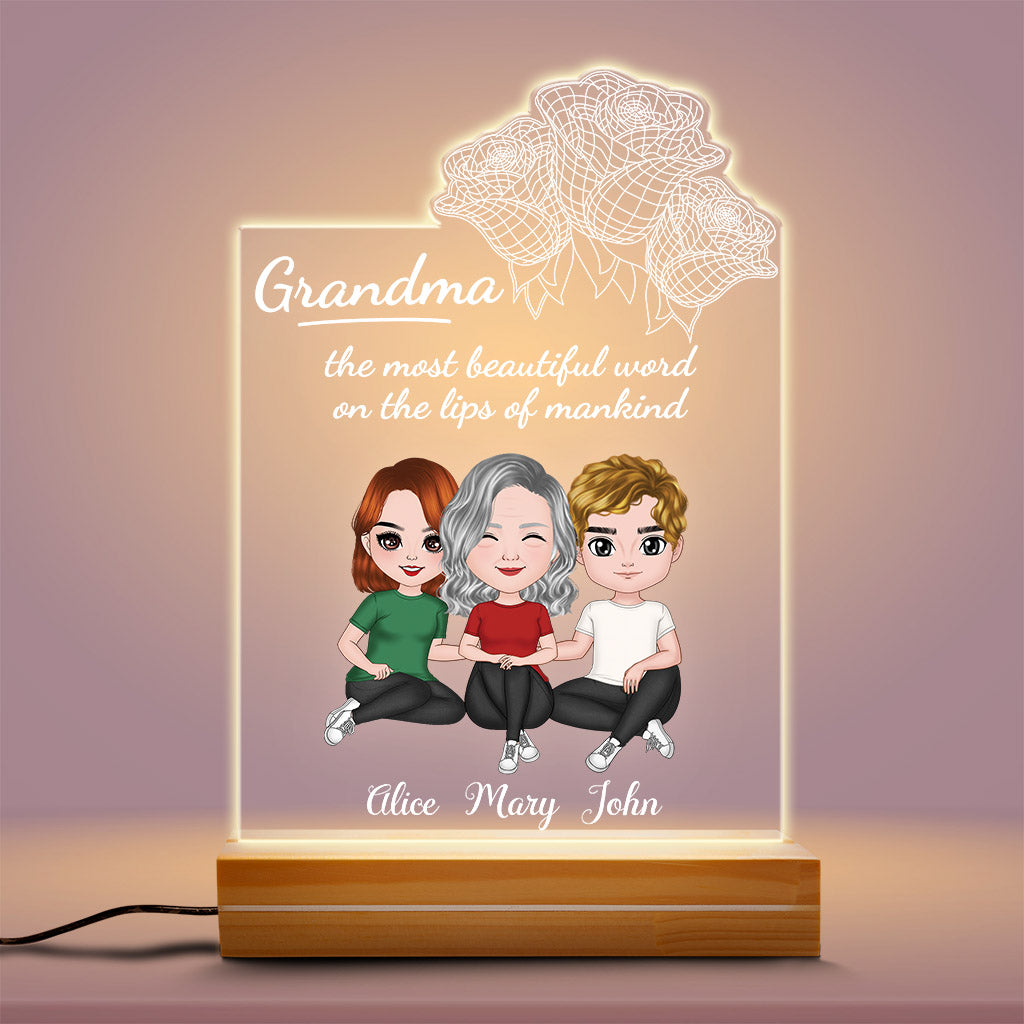 Mother, The Most Beautiful Word - Personalised Gifts | Night Light for Grandma/Mum