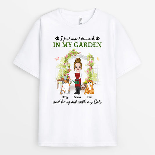 0873AUK1 Personalised T shirts Gifts Garden Cat Lovers