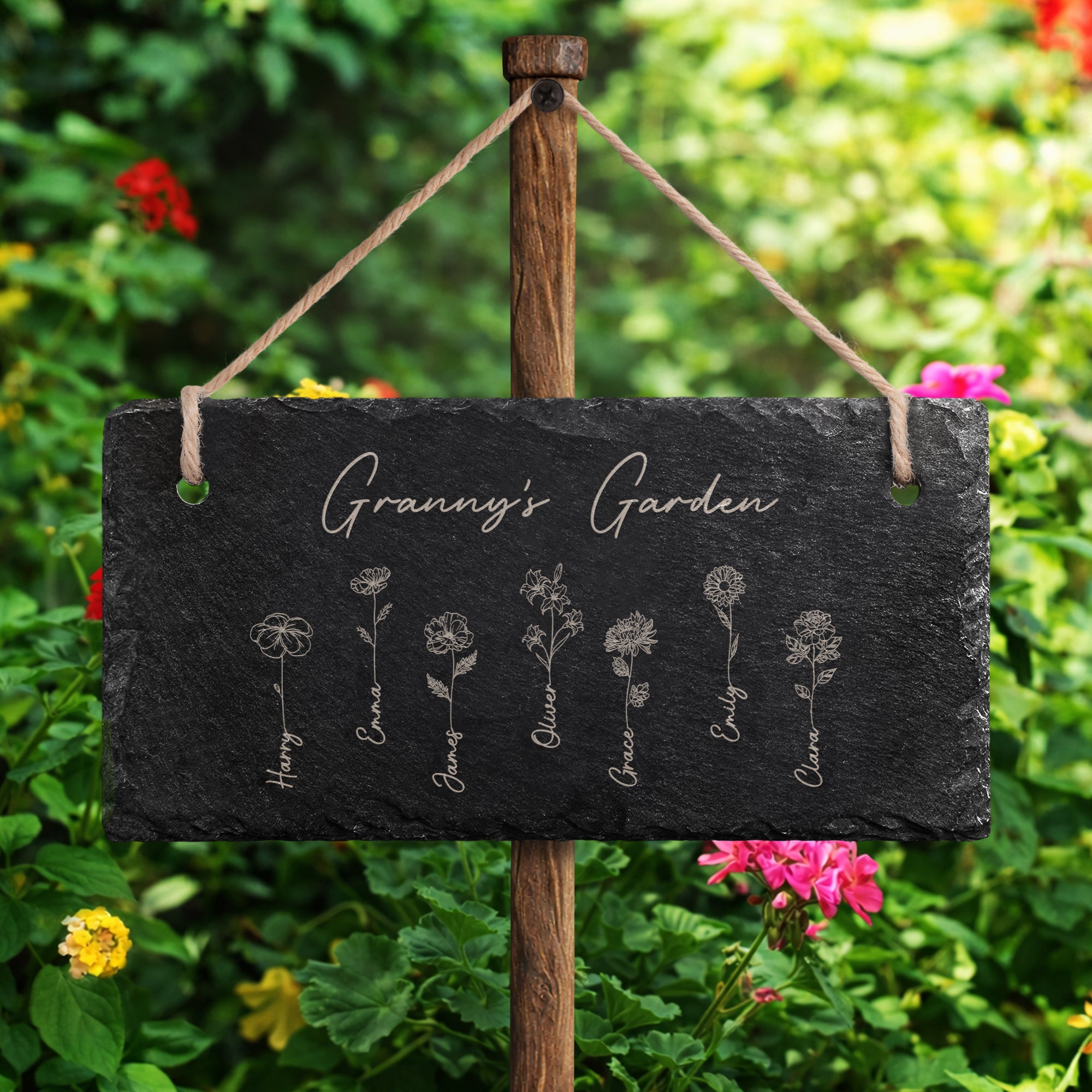 0065AUK2 personalised mumgrannys garden engraved slate garden sign 0065ae6p5a