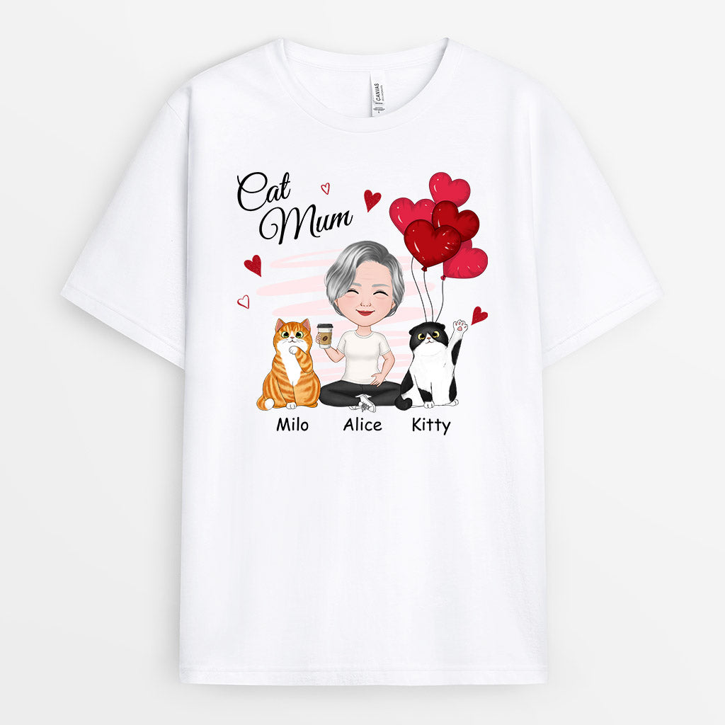 0916AUK2 Personalised T shirts Gifts Red Heart Cat Lovers