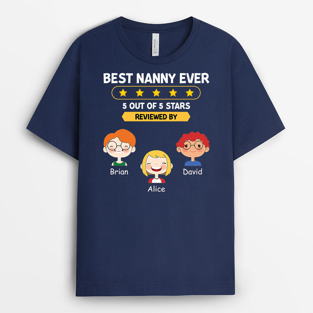 Best Nanny/Mum Ever Reviewed By Kids - Personalised Gifts | T-shirts for Grandma/Mum