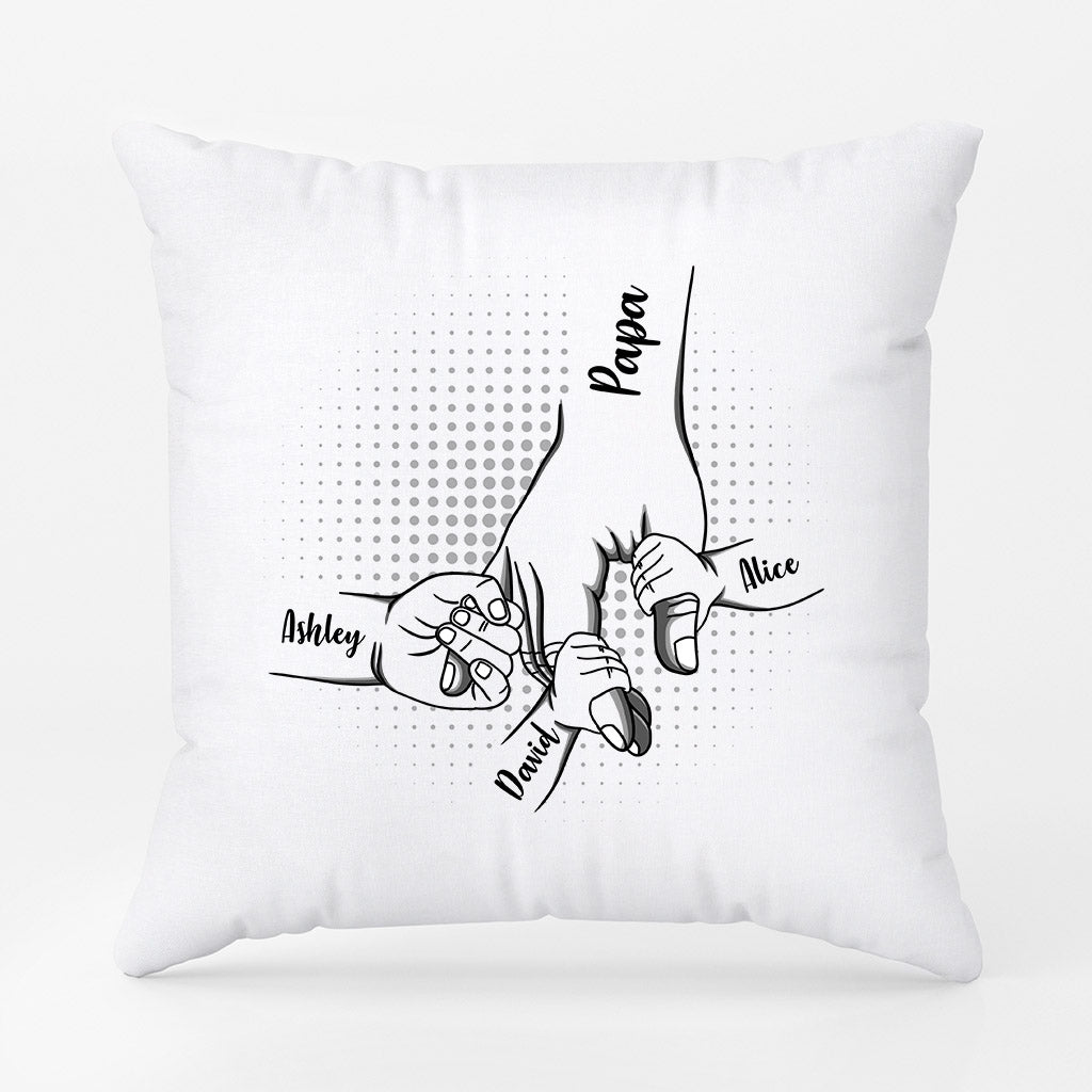 Grandad/Daddy and Kids Holding Hands - Personalised Gifts | Pillow for Grandad/Dad