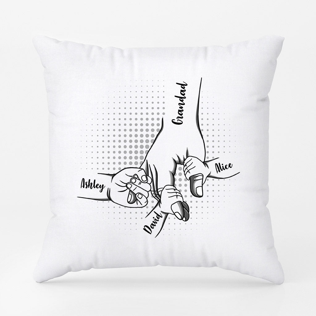 Grandad/Daddy and Kids Holding Hands - Personalised Gifts | Pillow for Grandad/Dad