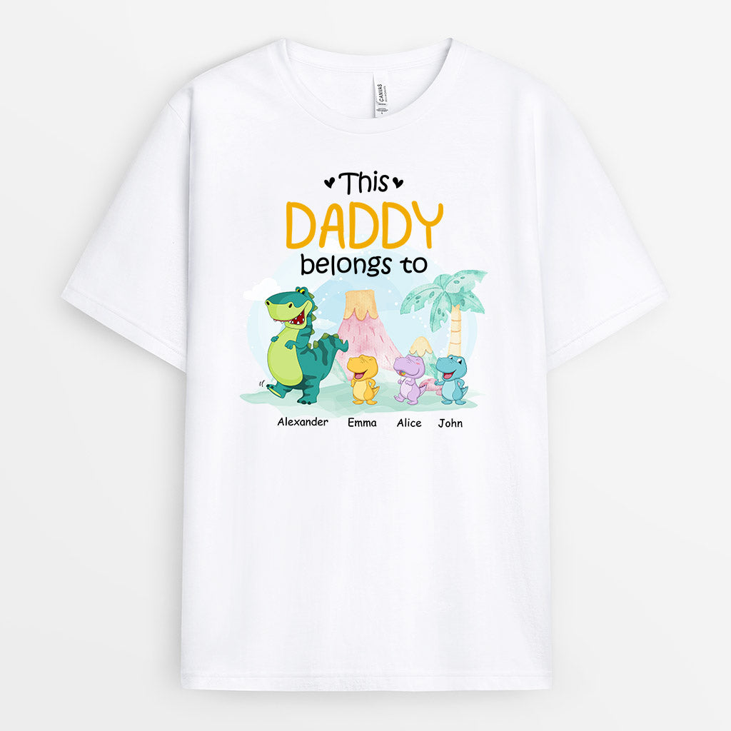 This Daddy/Grandad Belongs To Happy Dinosaur - Personalised Gifts | T-shirts for Grandad/Dad