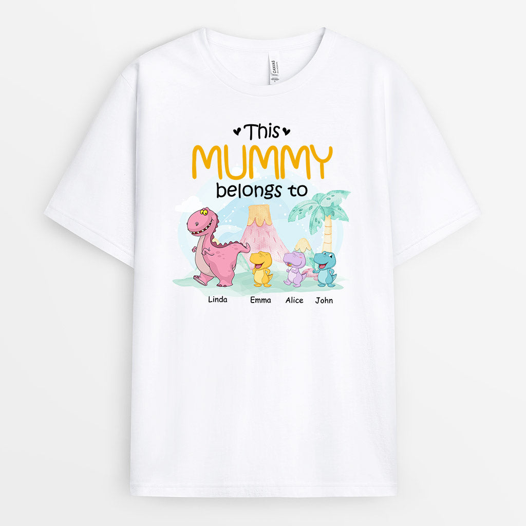 This Mummy/Grandma Belongs To Happy Dinosaur - Personalised Gifts | T-shirts for Grandma/Mum