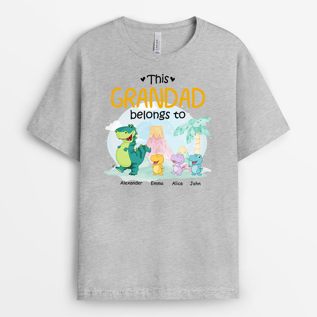 This Daddy/Grandad Belongs To Happy Dinosaur - Personalised Gifts | T-shirts for Grandad/Dad