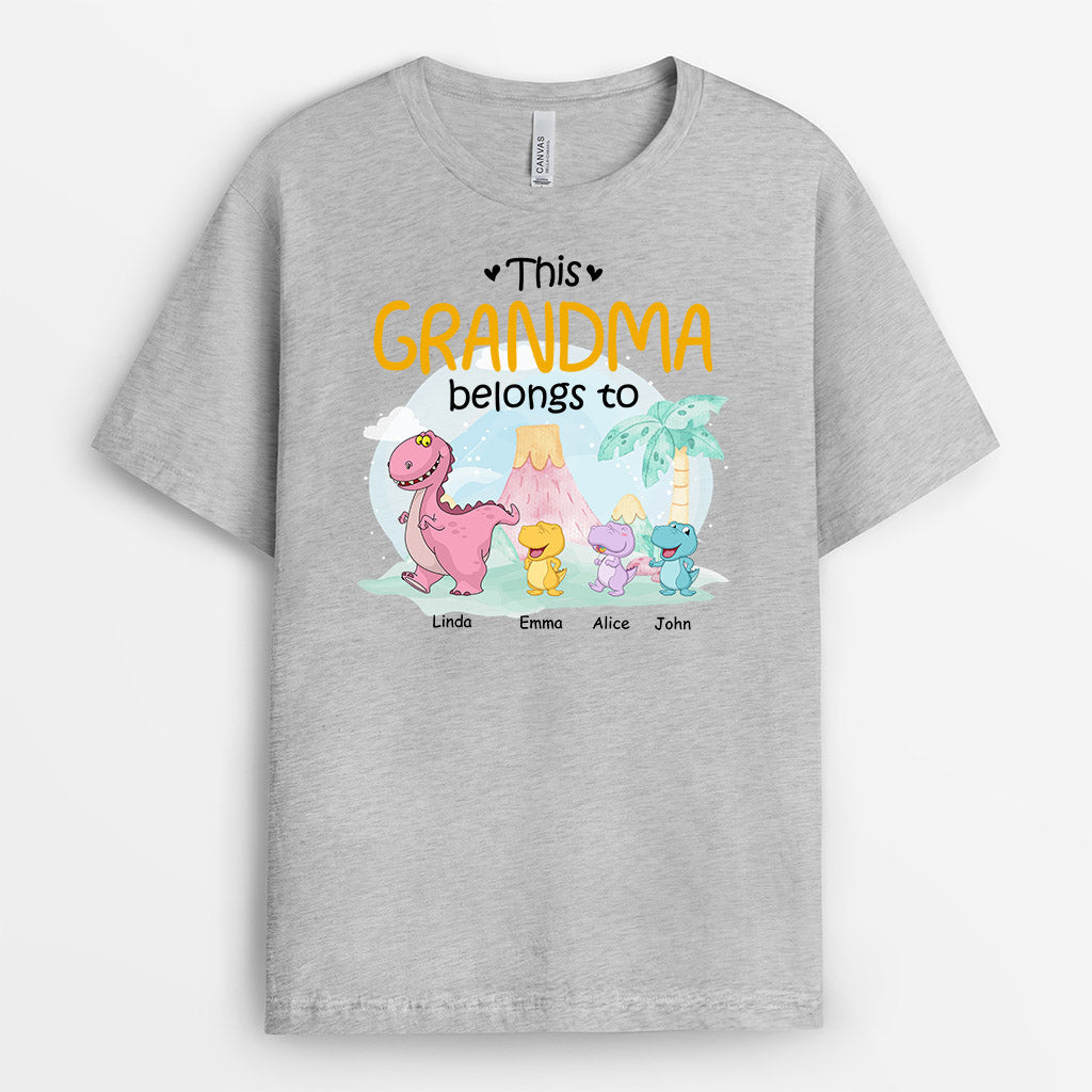 This Mummy/Grandma Belongs To Happy Dinosaur - Personalised Gifts | T-shirts for Grandma/Mum