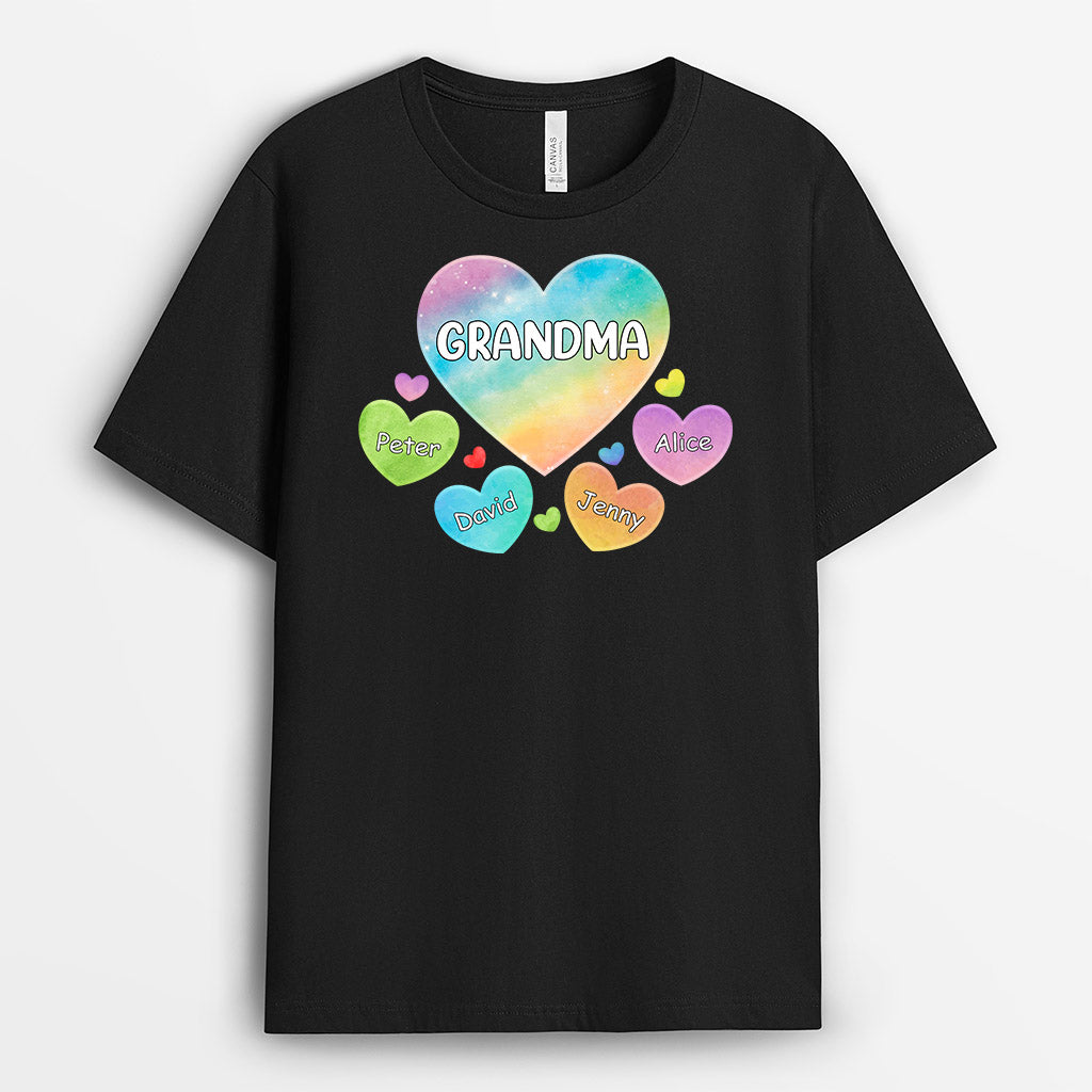 Grandma/Mummy's Colourful Sweethearts - Personalised Gifts | T-shirts for Grandma/Mum