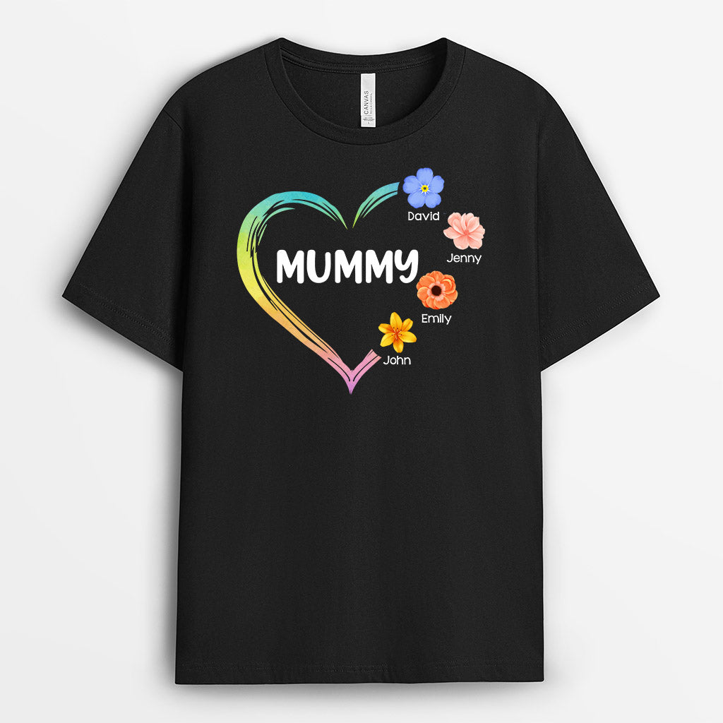 Mummy/Nanny Little Flower Hearts - Personalised Gifts | T-shirts for Grandma/Mum