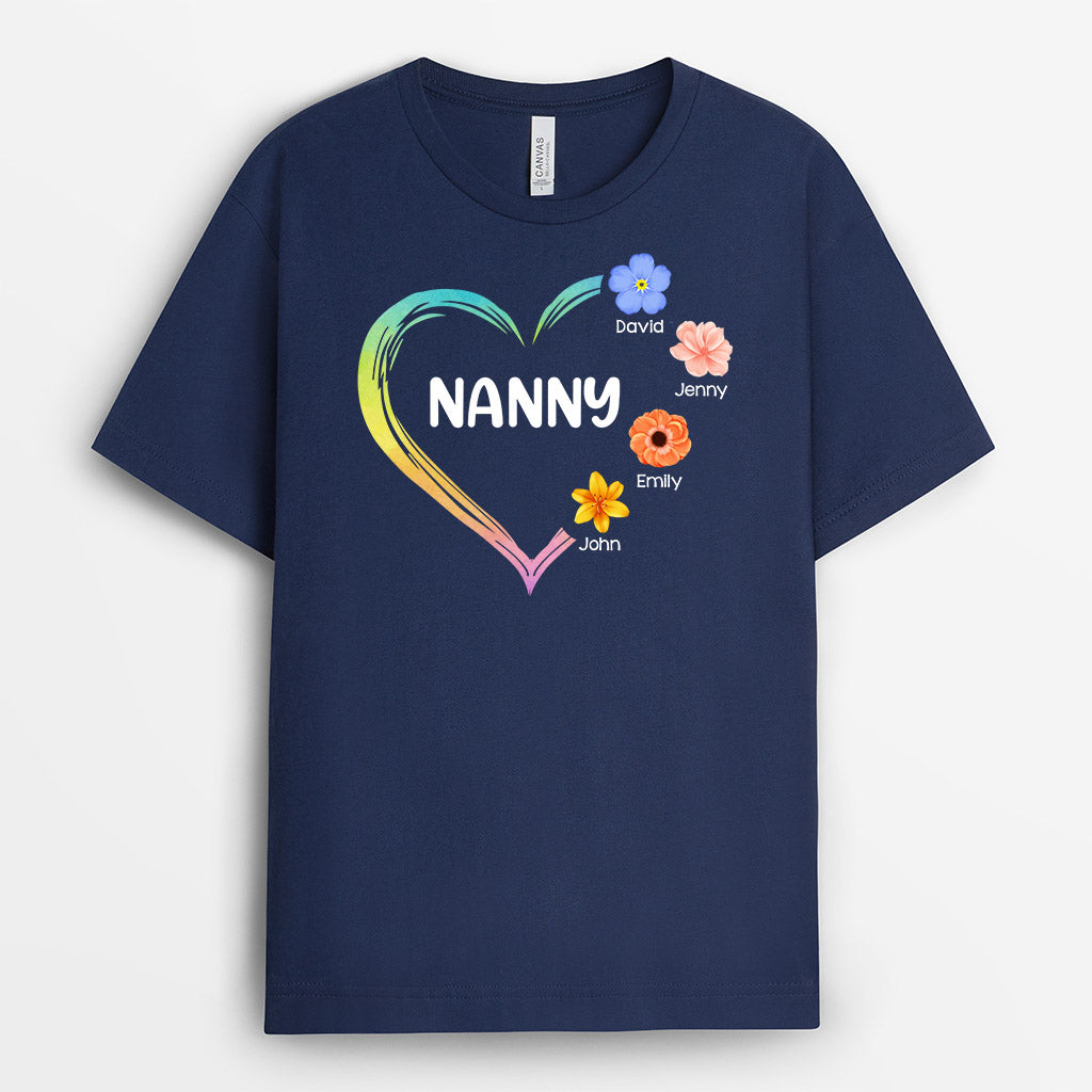 Mummy/Nanny Little Flower Hearts - Personalised Gifts | T-shirts for Grandma/Mum