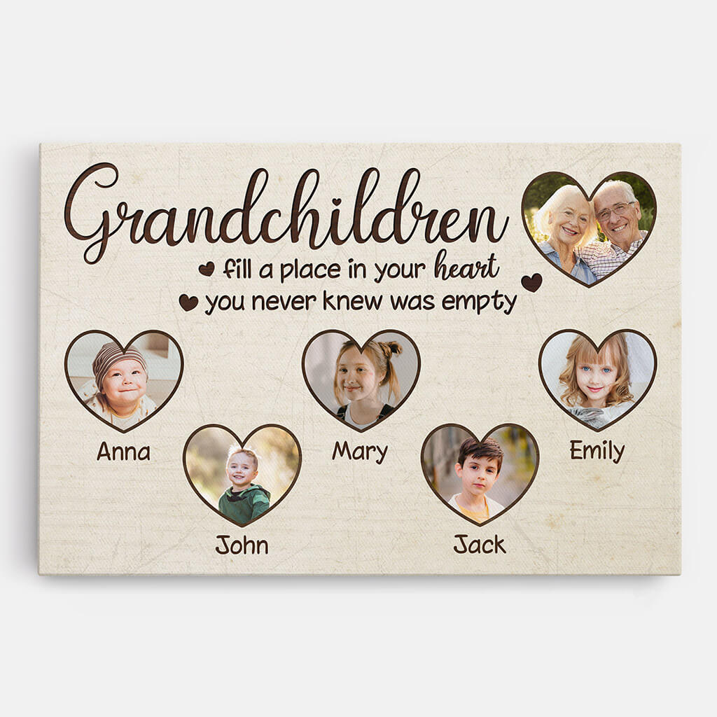 Grandchildren Fill A Place In Your Heart You Never Knew Was Empty - Personalised Gifts | Canvas for Grandad/Grandma