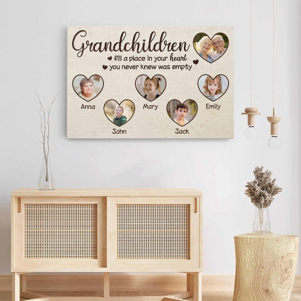 Grandchildren Fill A Place In Your Heart You Never Knew Was Empty - Personalised Gifts | Canvas for Grandad/Grandma