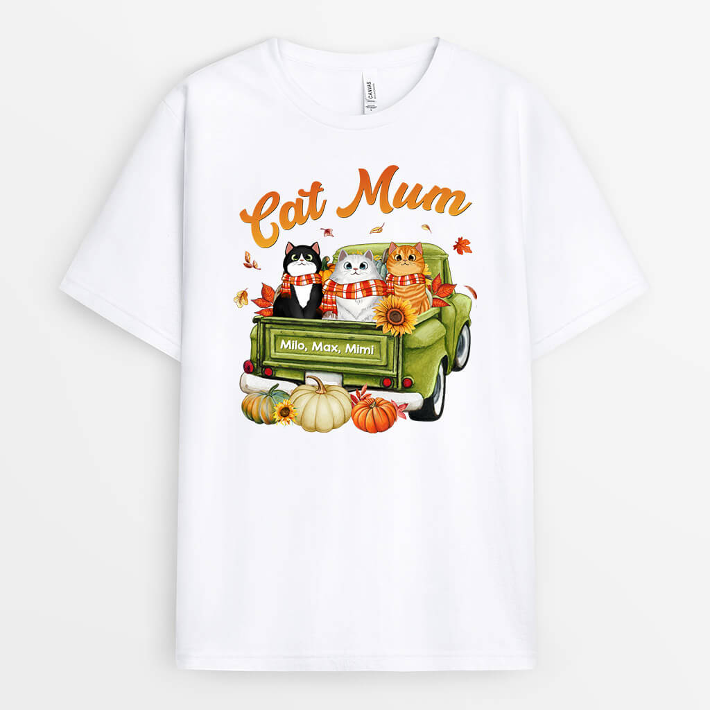 Personalsied Cat Mum Pumpkins T-Shirt