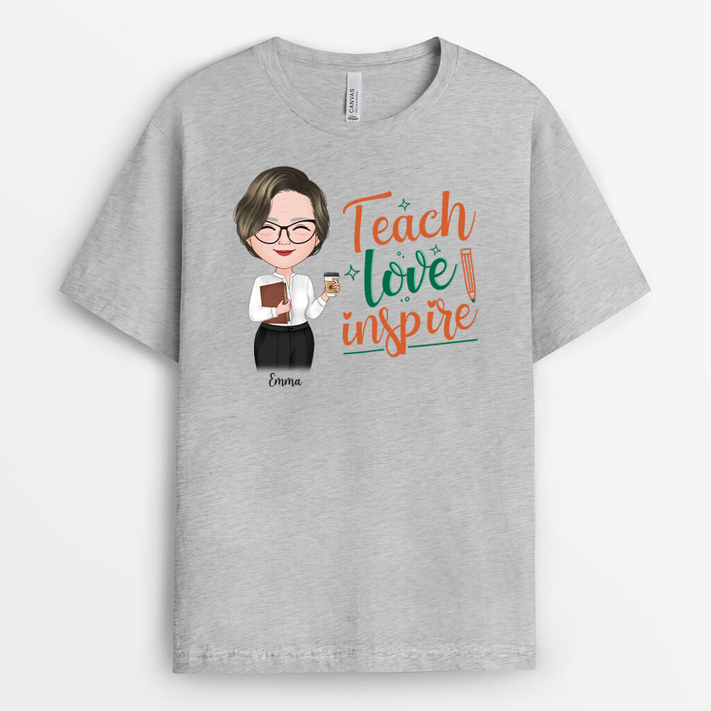 1291AUK2 personalised teach love inspire t shirt