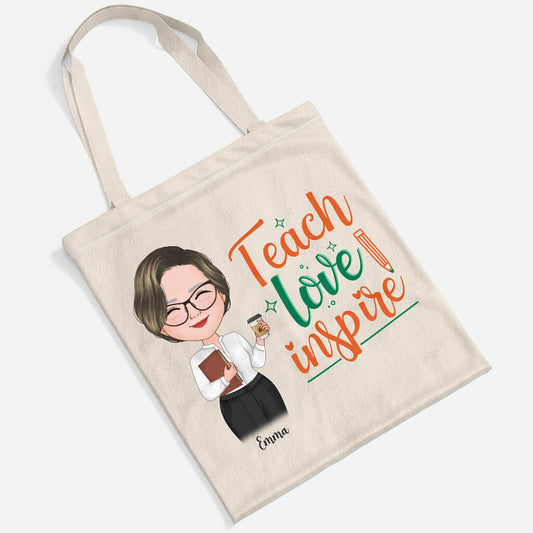 1291BUK2 personalised teach love inspire tote bag