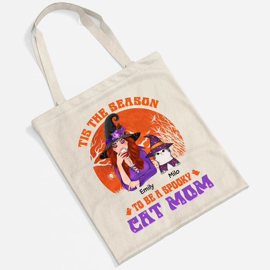 1293BUK2 personalised tis the season to be spooky cat mom tote bag