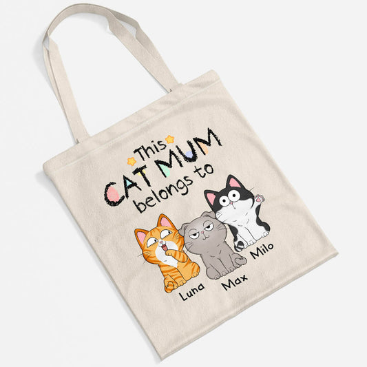 1295BUK2 personalised this cat mum dad belongs to tote bag