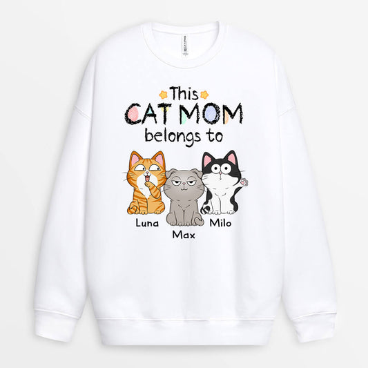 1295WUK1 personalised this cat mum dad belongs to sweatshirt