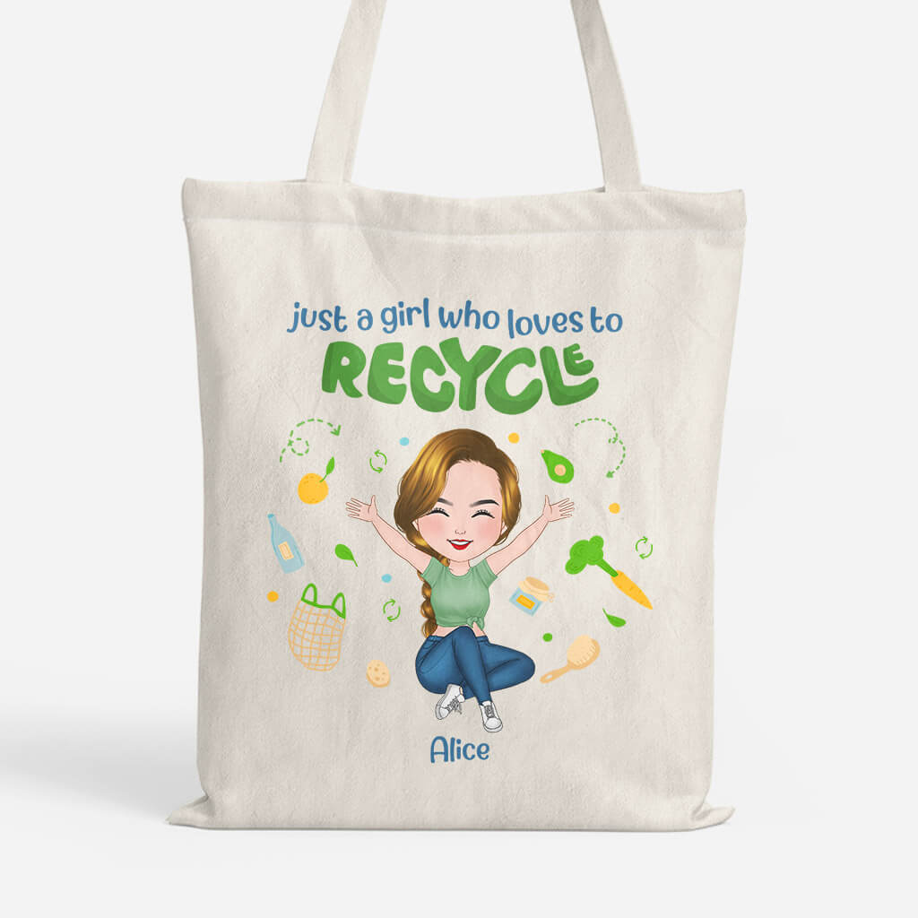 Personalised Just A Girl Who Loves To Recycle Tote Bag