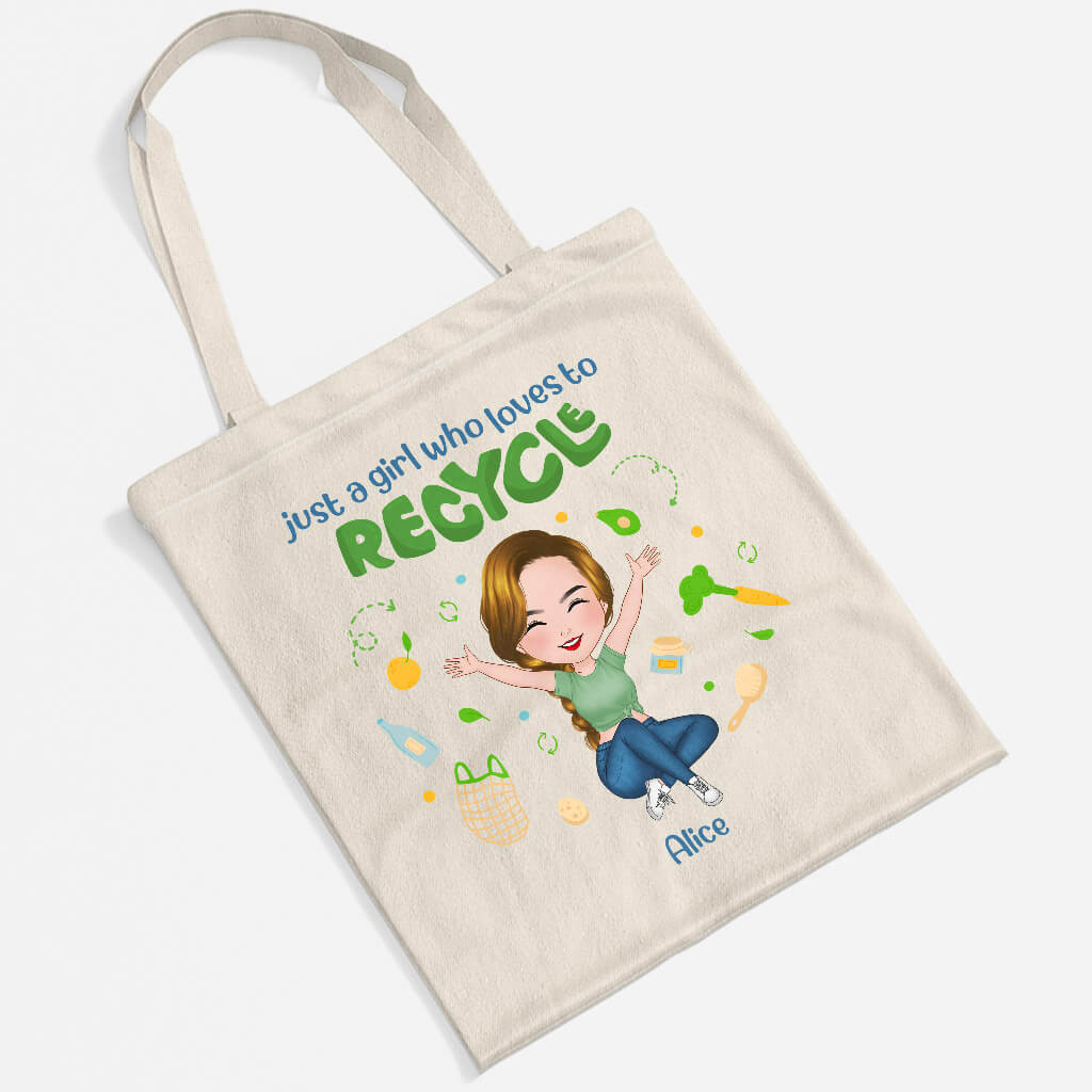 1298BUK2 personalised a girl who loves to recycle tote bag