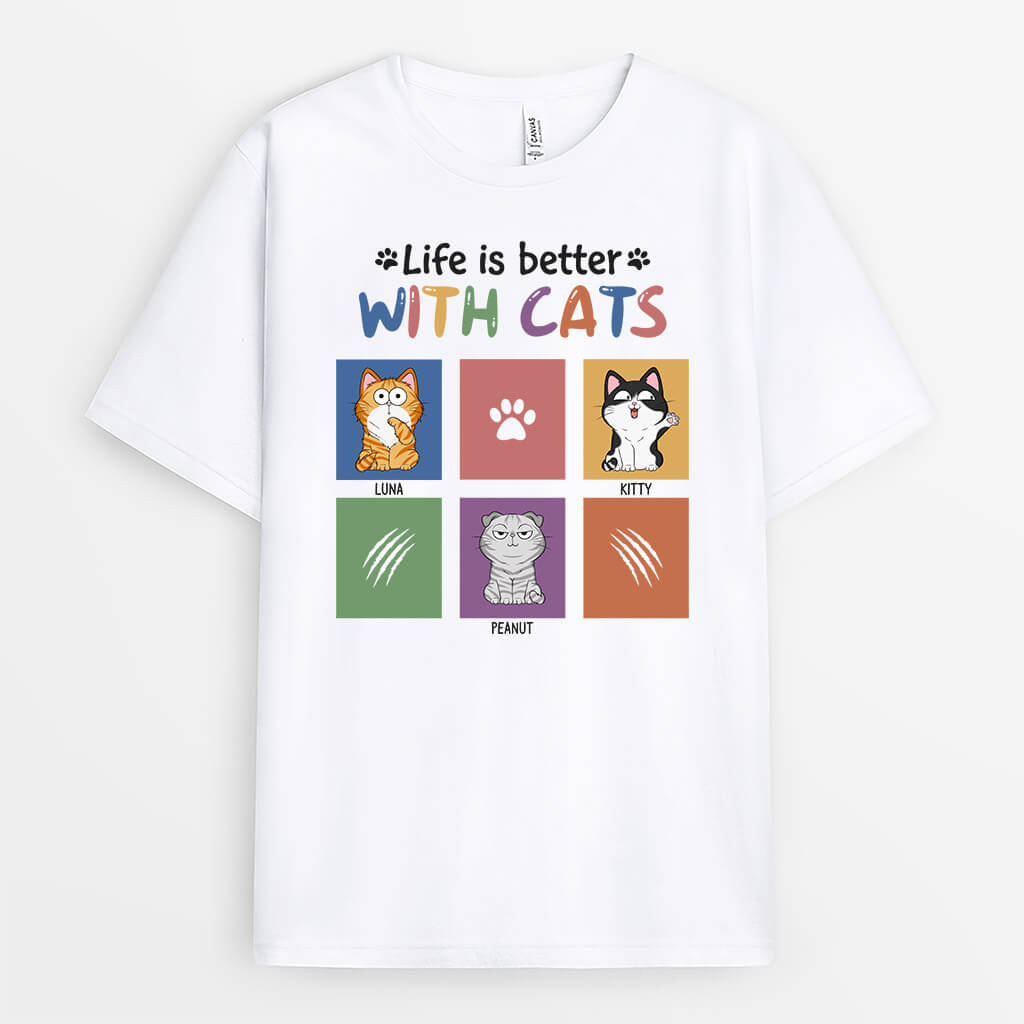 Personalised Better Life With Cats T-Shirt