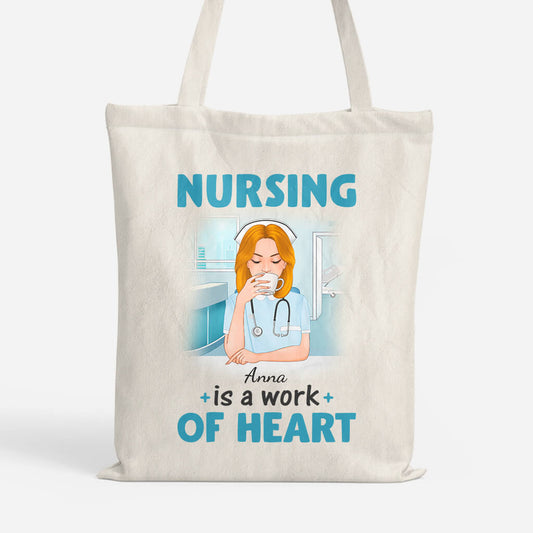 1300BUK1 personalised nursing is a work of heart tote bag