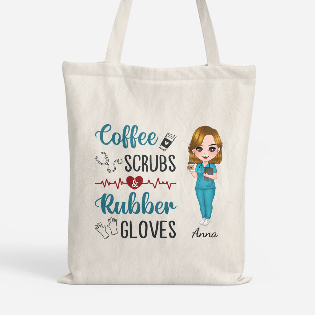 1305BUK1 personalised coffee scrubs and rubber gloves tote bag