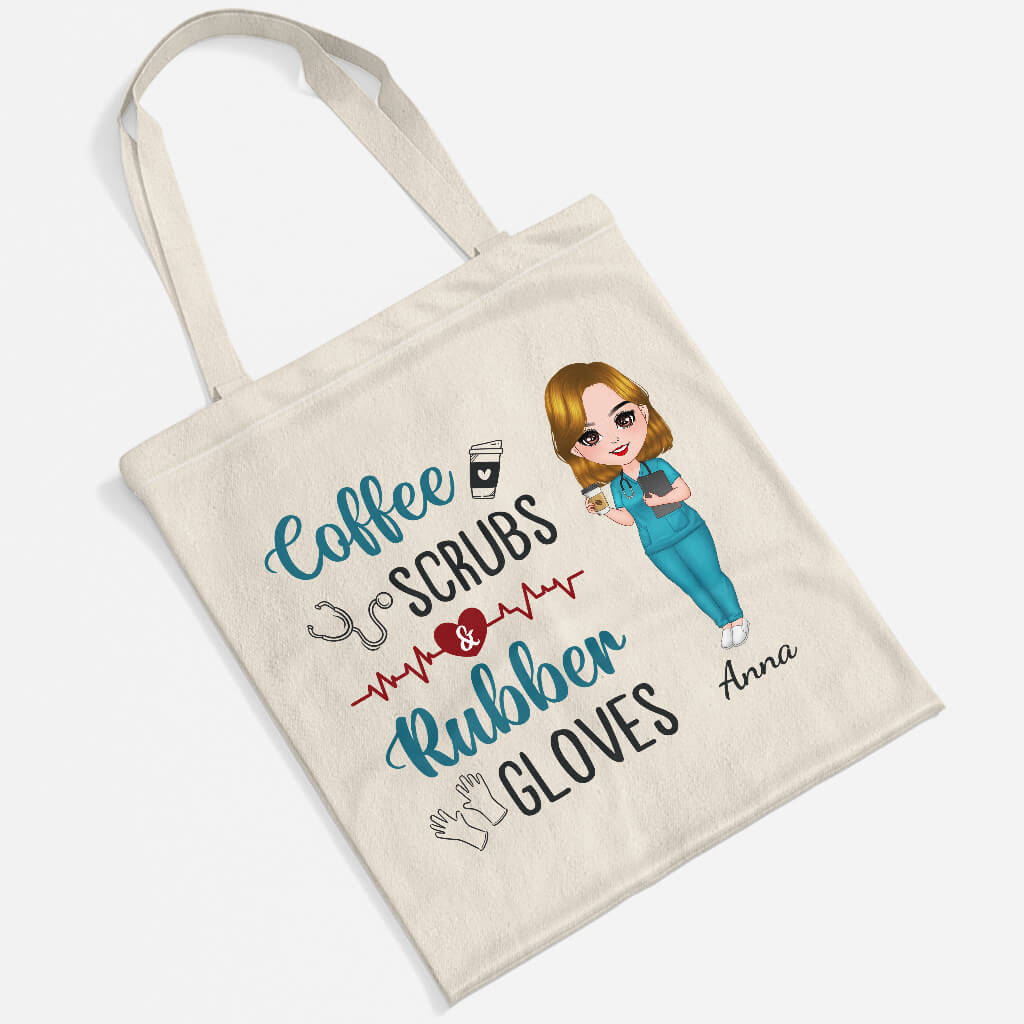 Personalised Coffee Scrubs And Rubber Gloves Nurse Life Tote Bag