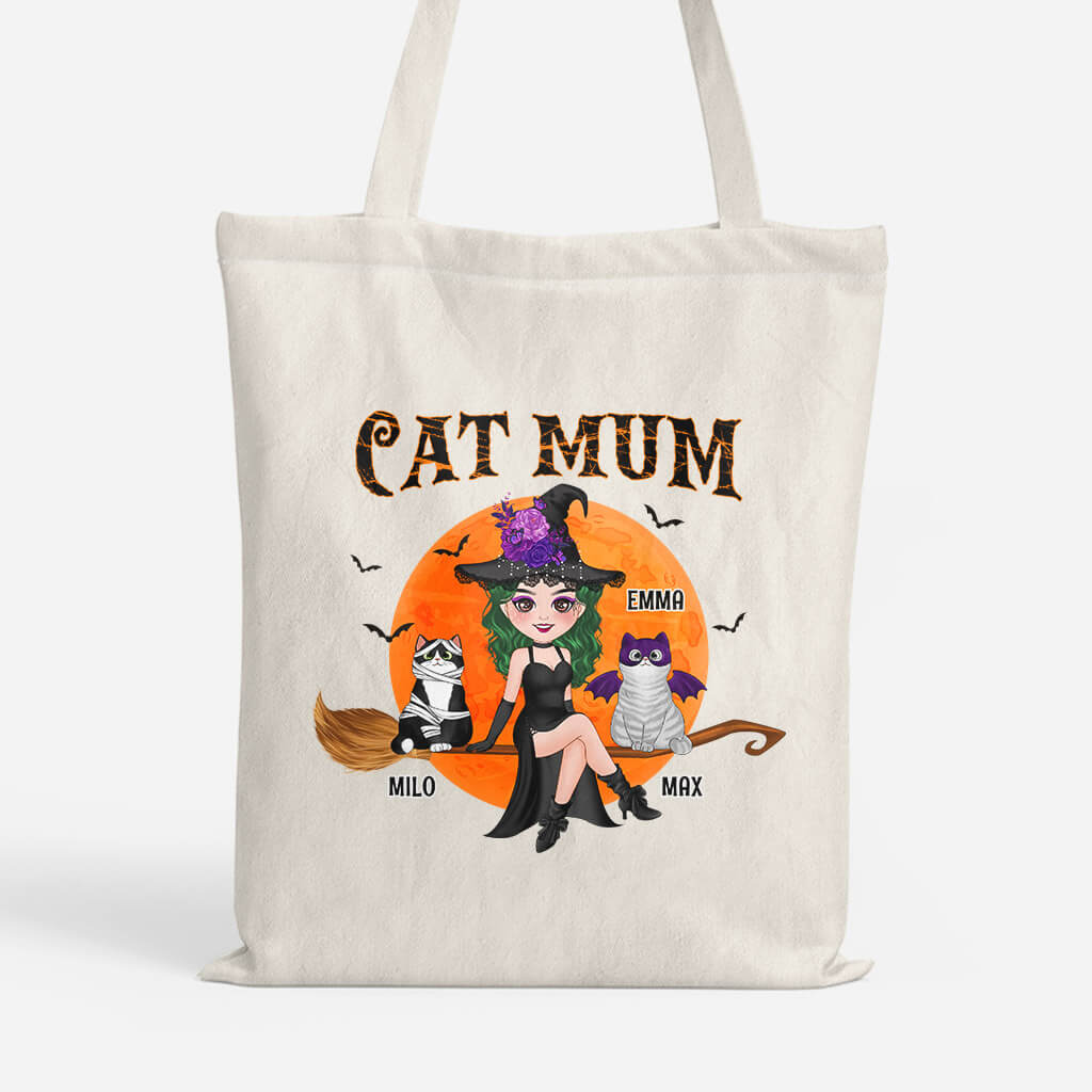 Personalised Cat Mom With Broom Tote Bag