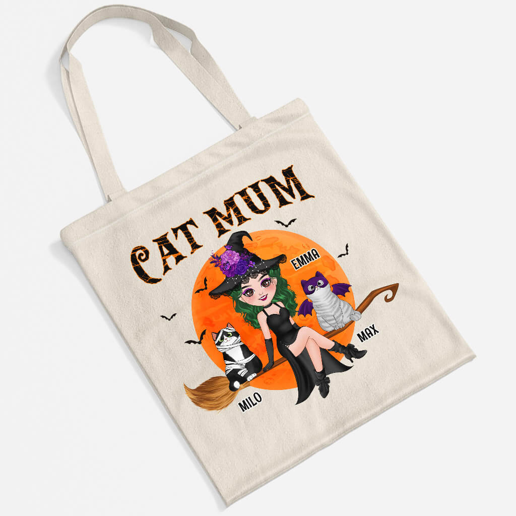 Personalised Cat Mom With Broom Tote Bag