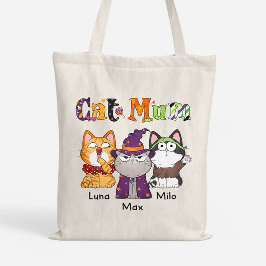 1311BUK1 personalised halloween cat mom with hat tote bag