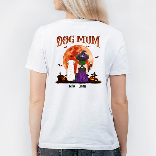 1322AUK2 personalised dog with red moon dog mum halloween t shirt