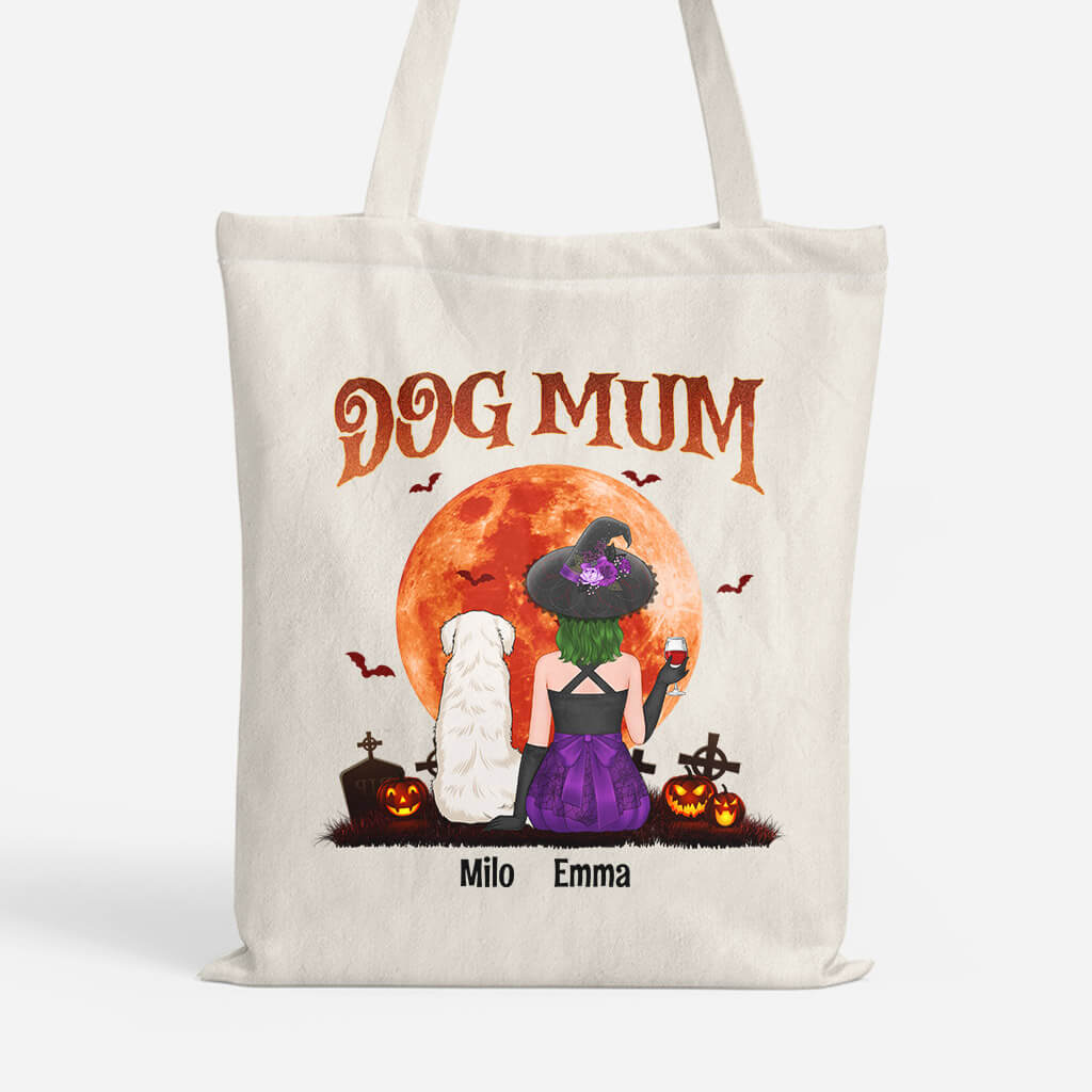 Personalised Red Moon Dog Mum Halloween Tote Bag