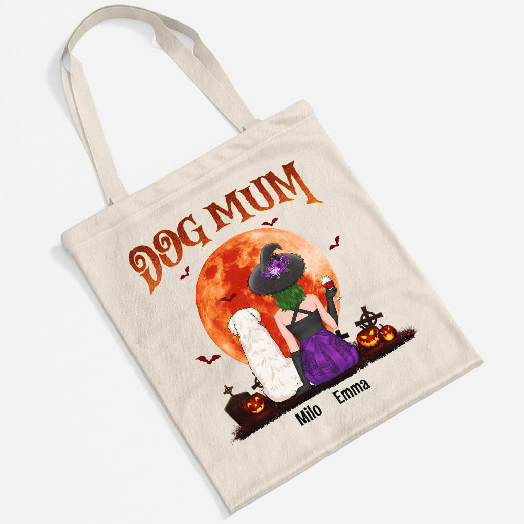 Personalised Red Moon Dog Mum Halloween Tote Bag
