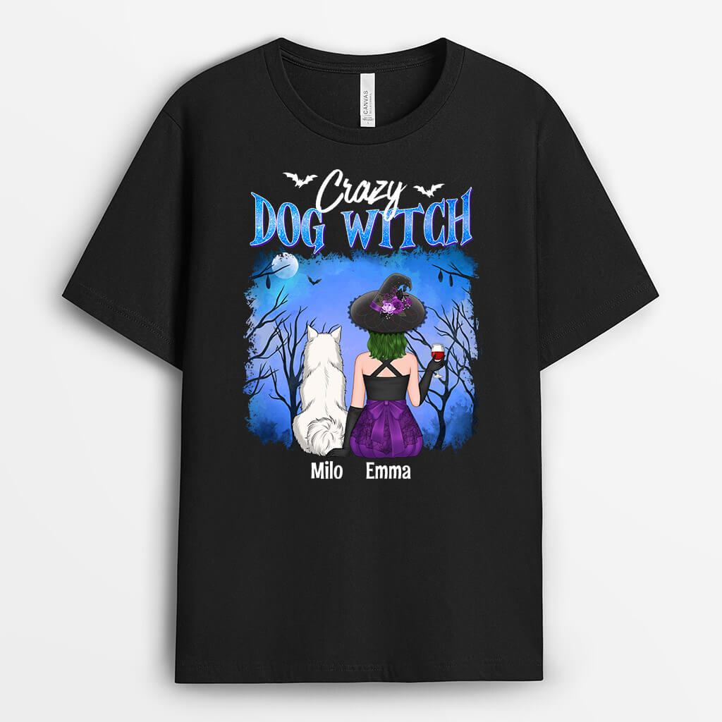 Personalised Crazy Dog And Witch T-Shirt