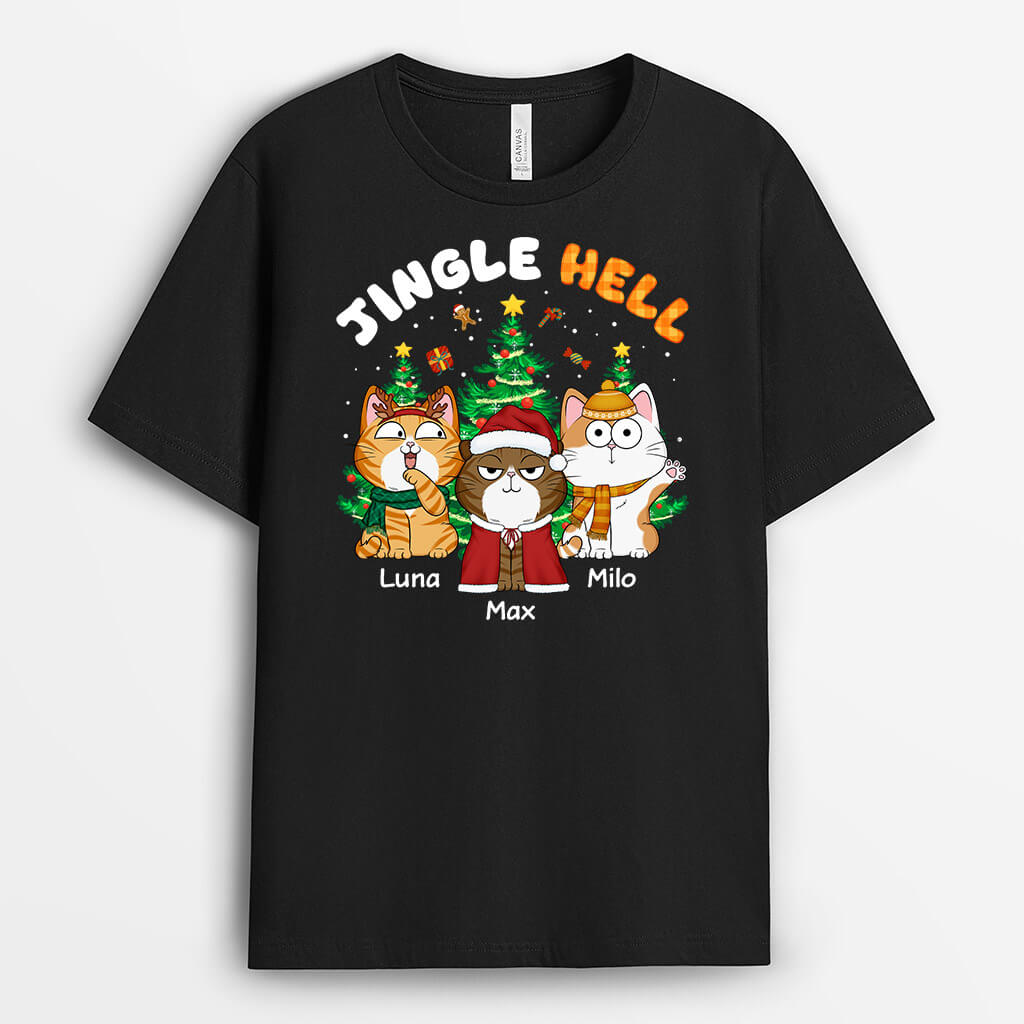 Personalised Jingle Hell Cat  T-Shirt