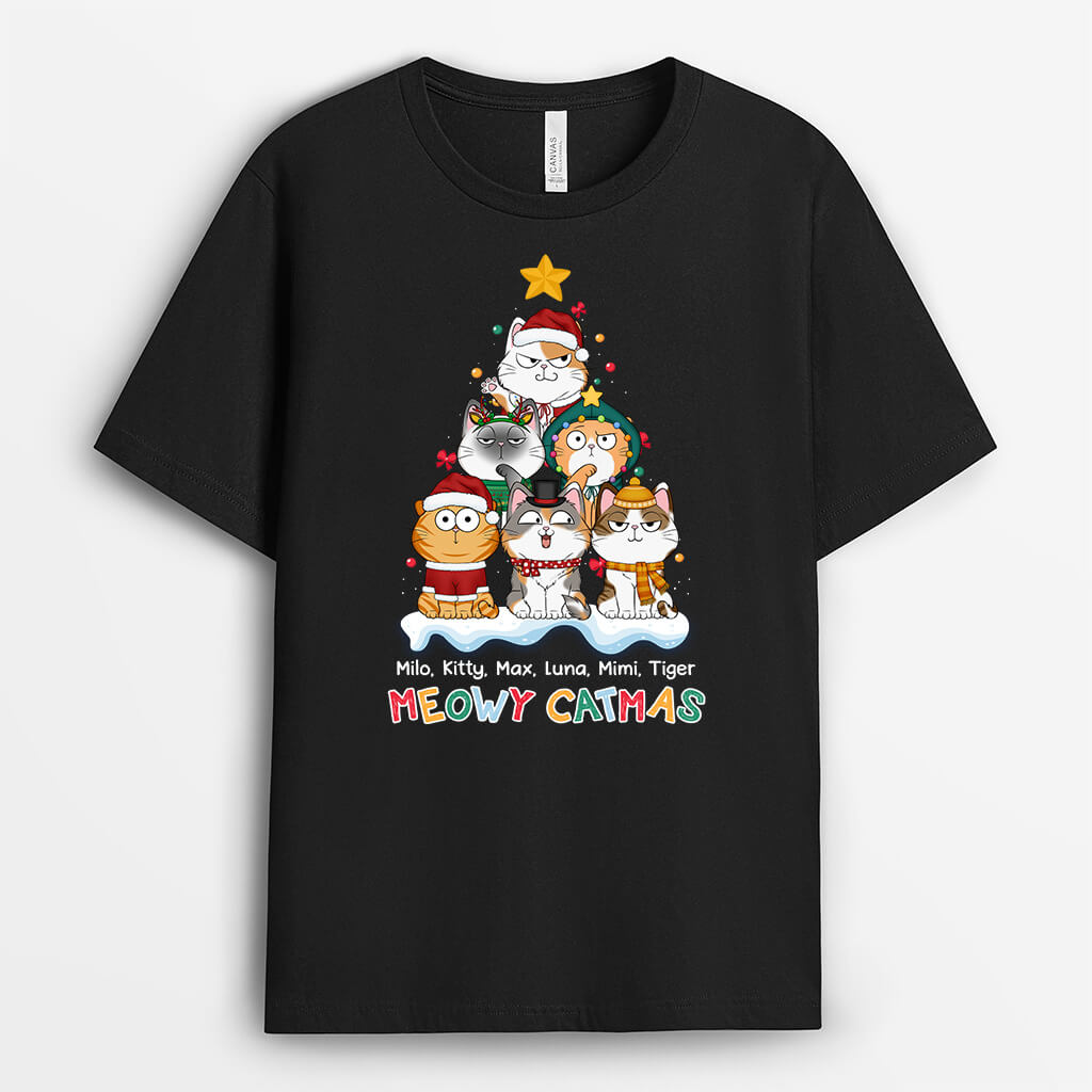 Personalised Meowy Cat Christmas T-Shirt