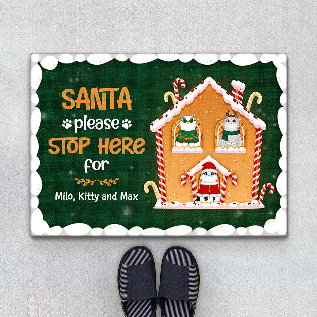 Personalised Santa Please Stop Here For Cats Doormat
