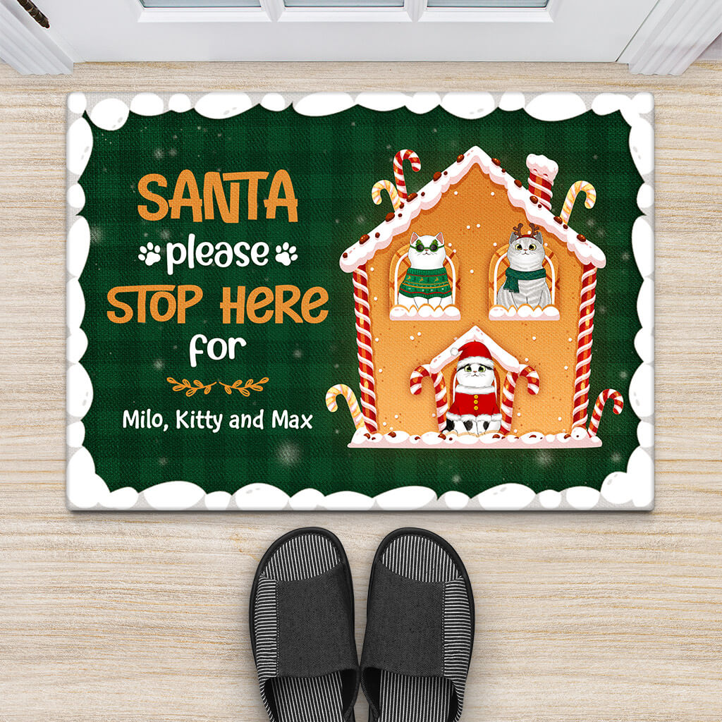 Personalised Santa Please Stop Here For Cats Doormat