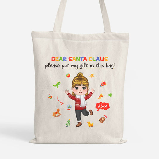 1393BUK1 personalised dear santa claus please put my gift in this bag tote bag