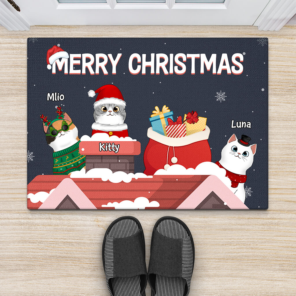 Personalised Cat Merry Christmas Door Mat
